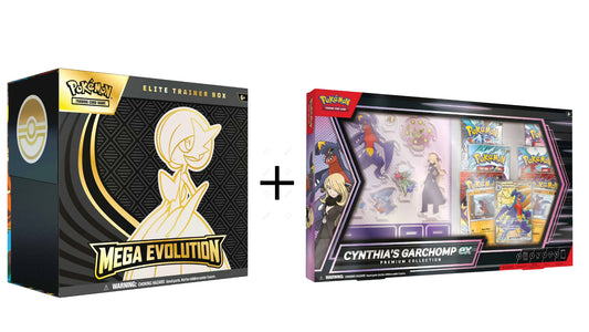 Combo Pokémon TCG: Mega Evolution - Elite Trainer Box Gardevoir + Cynthia & Garchomp ex Premium Collection