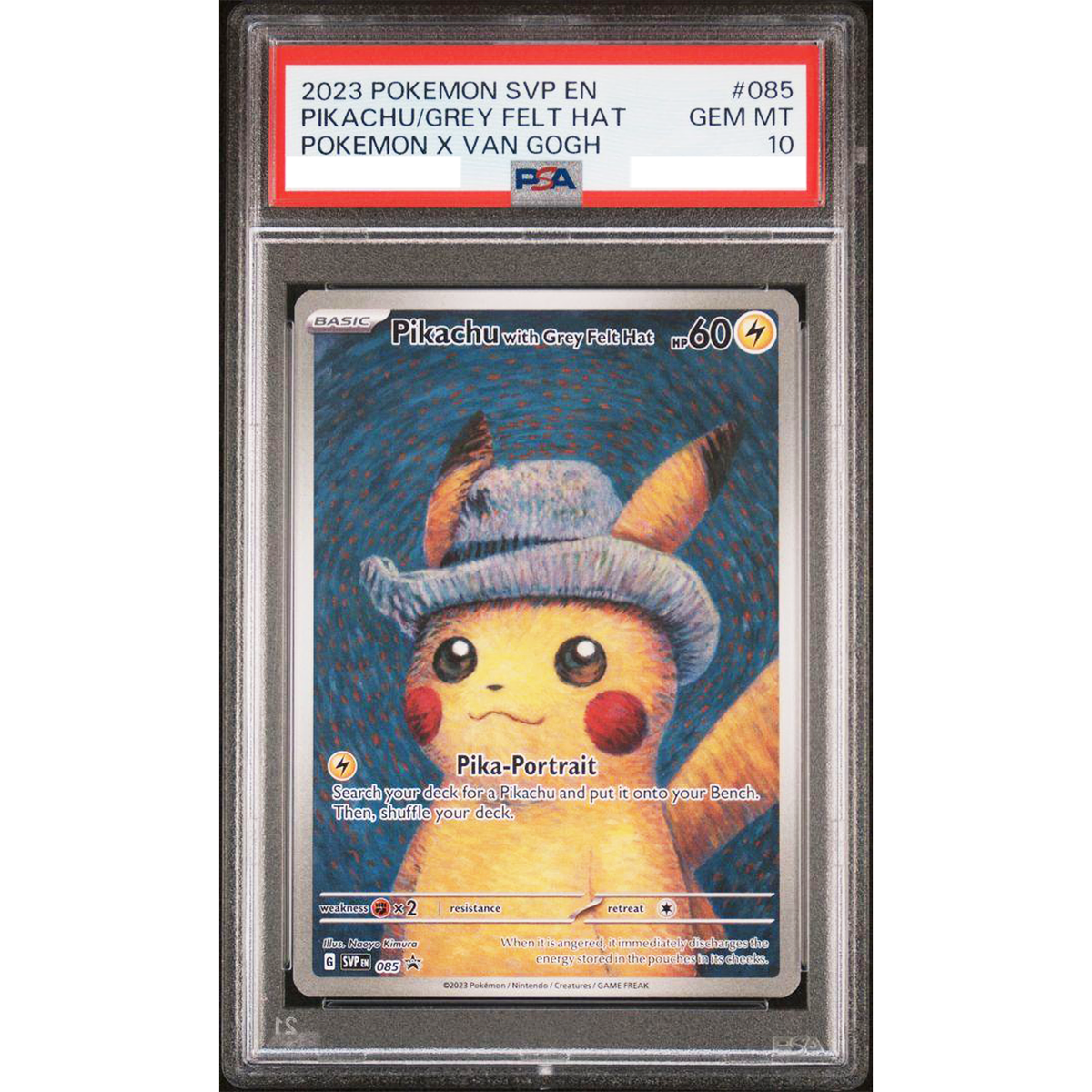 Pokémon TCG x Van Gogh Museum Pikachu with Grey Felt Hat PSA 10 BLACK STAR PROMO 085