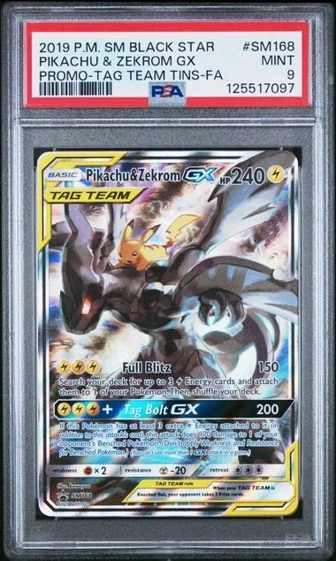 POKEMON SM BLACK STAR PROMO 2019 #SM168 FULL ART/PIKACHU & ZEKROM GX PSA 9
