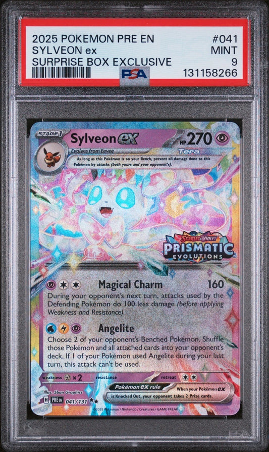 SYLVEON #041 SCATOLA SORPRESA TIMBRATA ESCLUSIVA 2025 POKEMON PRE EN PSA 9 COME NUOVA-